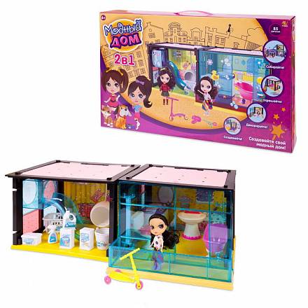 Кукольный дом из серии Модный дом – Ванная и прачечная, 2 в 1, в наборе с куклой и мебелью, 85 деталей 